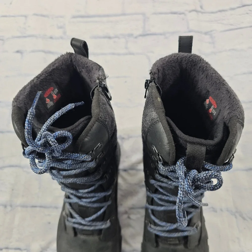 KEEN Greta Tall Winter Boots WOMEN 9 Black Waterproof Insulated Leather Wool